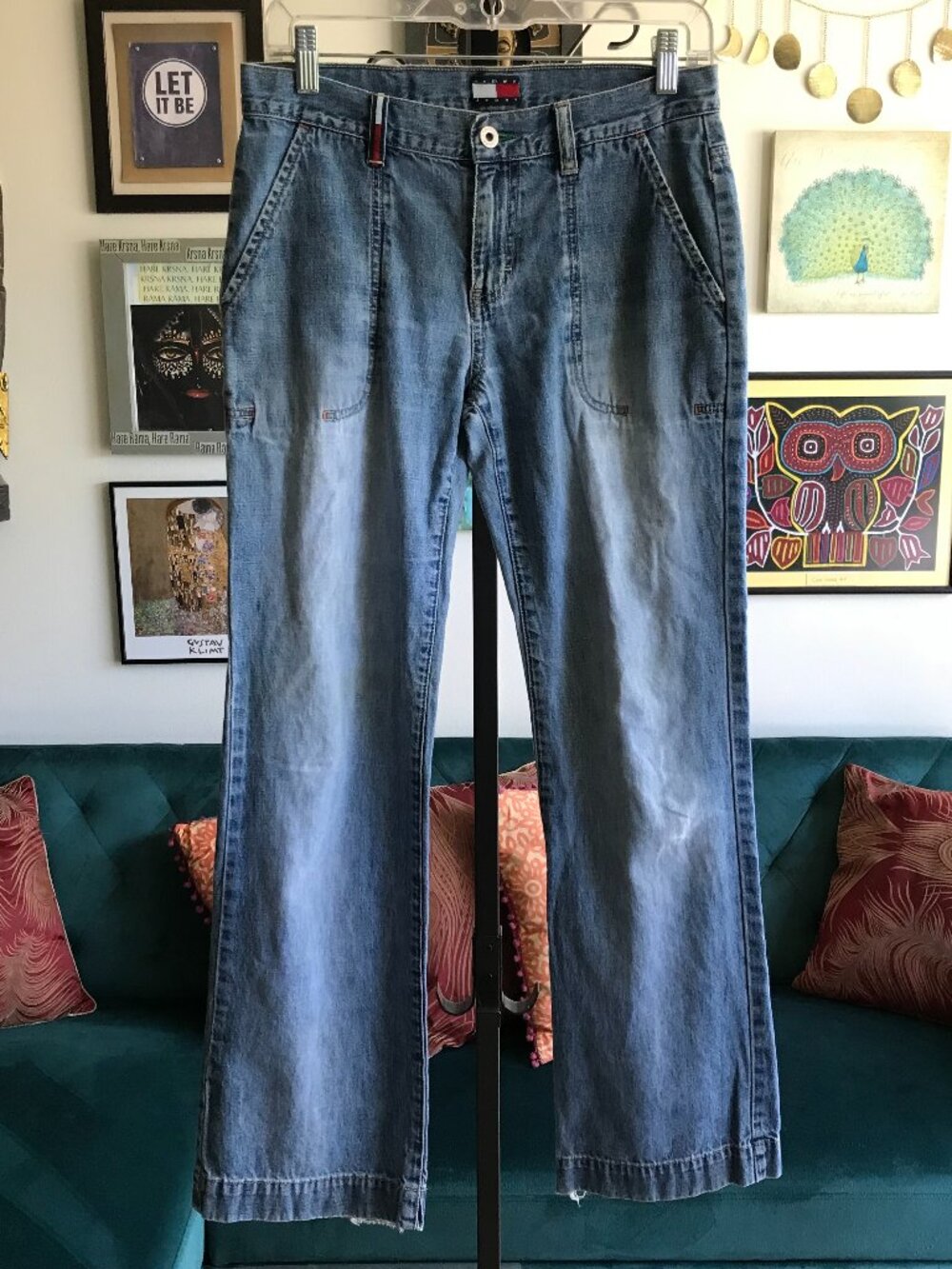 TOMMY HILFIGER size 7 Tommy Jeans Vintage Y2K Blue Denim Utility Jeans